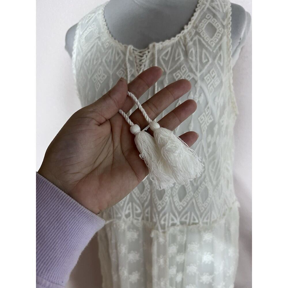White Lace Long Maxi Dress Sz Large Boho Cottagecore Lined Cotton By Vasna - Picture 3 of 13